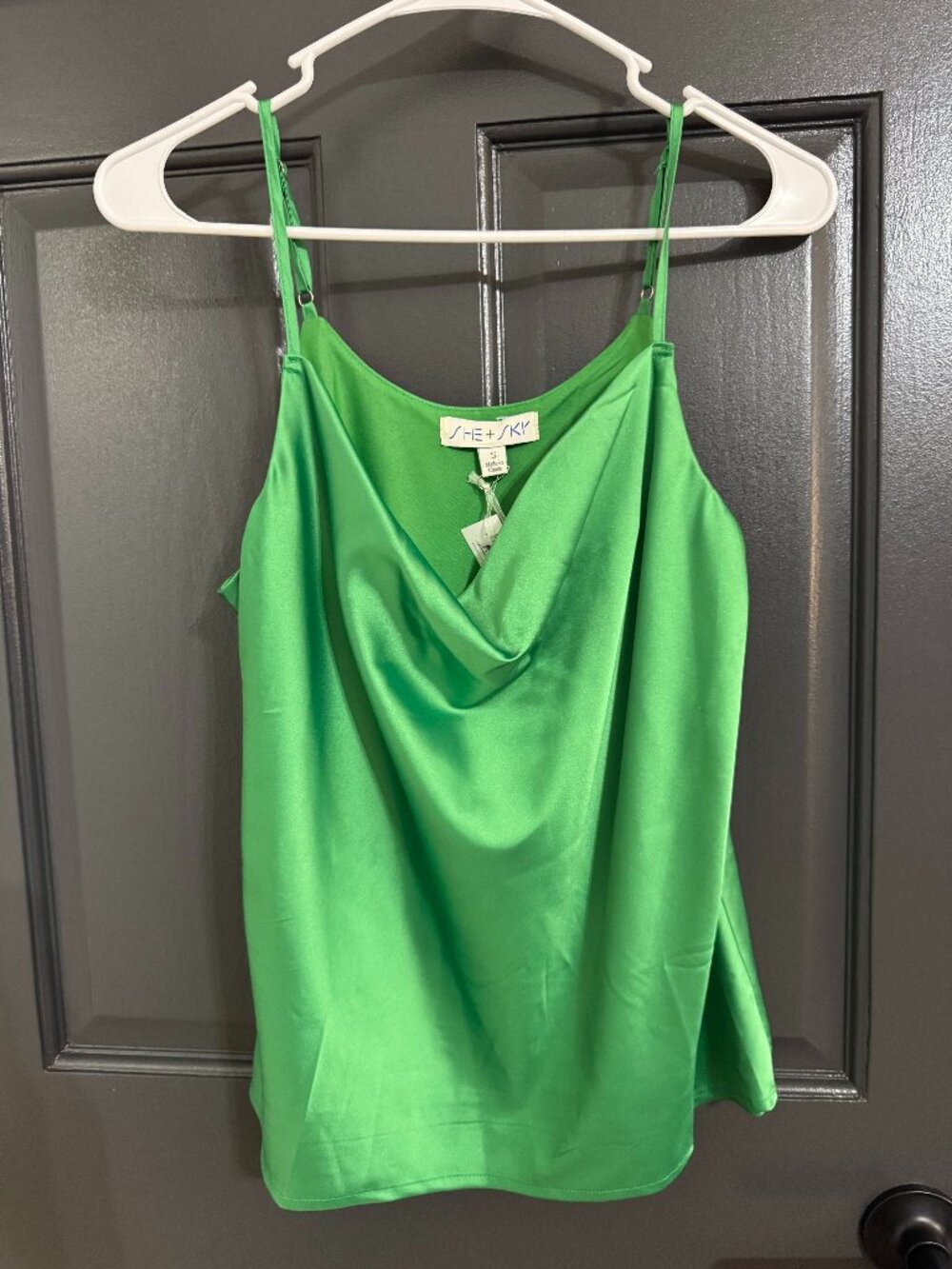 NWT She + Sky Emerald Green Satin Cowl Neck Cami – Size S 💚